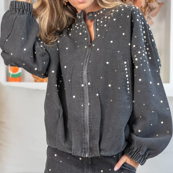 Veste perle en jean gris