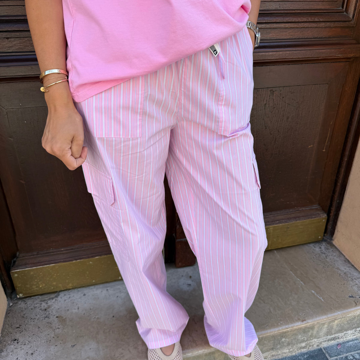 Pantalon rayures rose