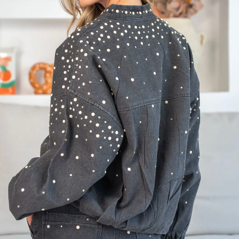 Veste perle en jean gris