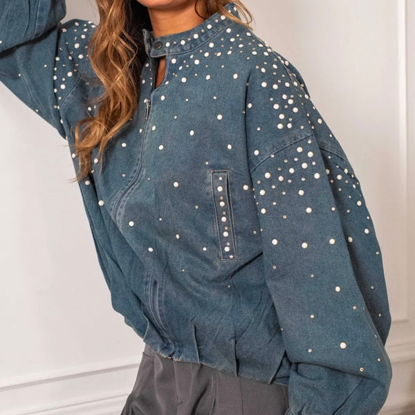 Veste perle en jean bleu